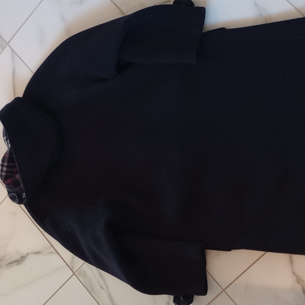 Burberry Blue Label Duffle Coat Nova Check Navy Gray Red 100% Melton Wool Small - Picture 6 of 10